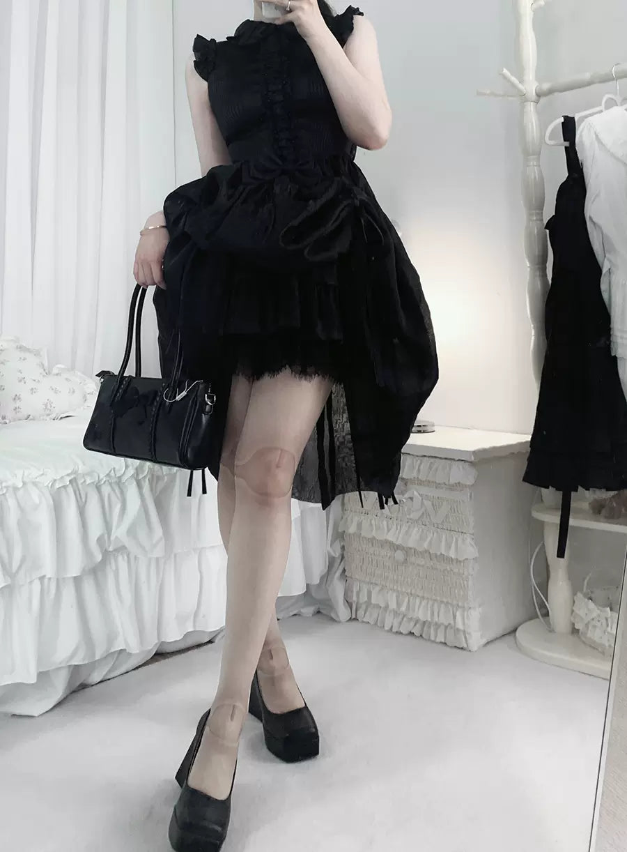 Roji Roji - Sweet Lolita Pantyhose, Joint Print Light Stockings One Size(Height: 4'11" (150 cm)~5'7" (170 cm) Ultrathin Black Gray
