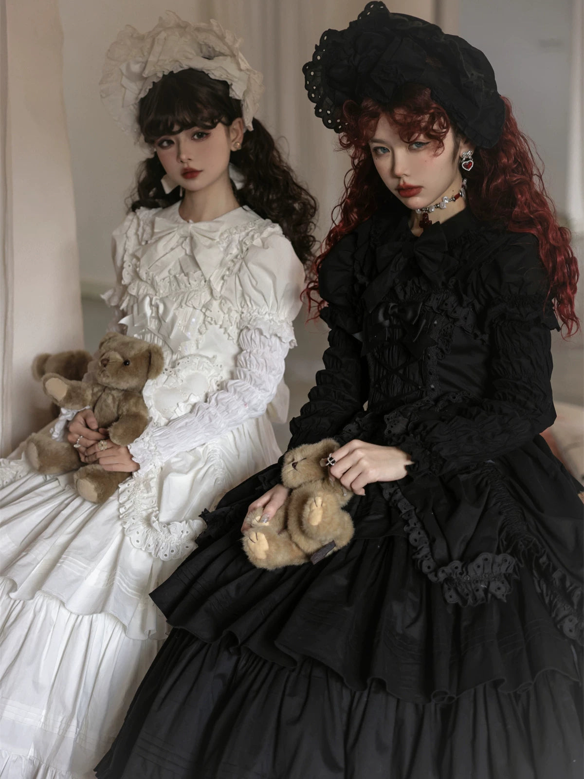 Cotton Gothic Lolita Long JSK, Drawn-up Hem