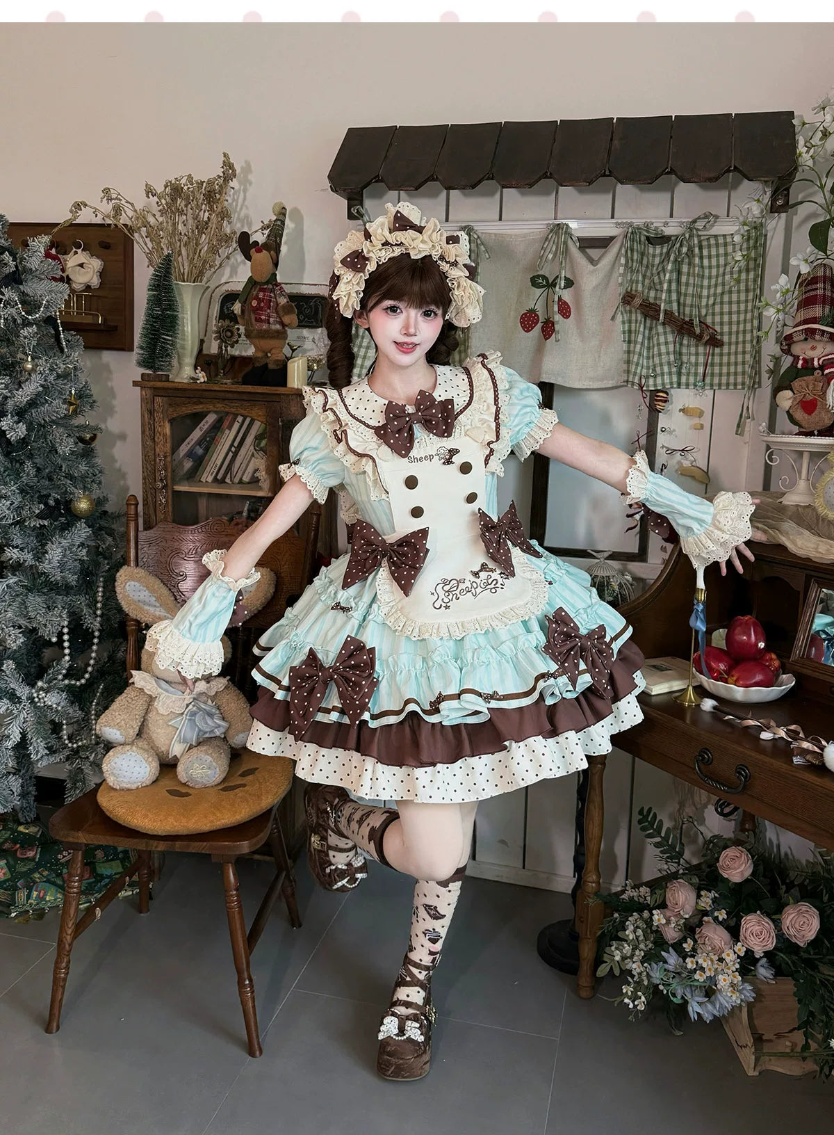 Honeyed Oath - Sweet Lolita Polka Dot OP Dress, Detachable Apron