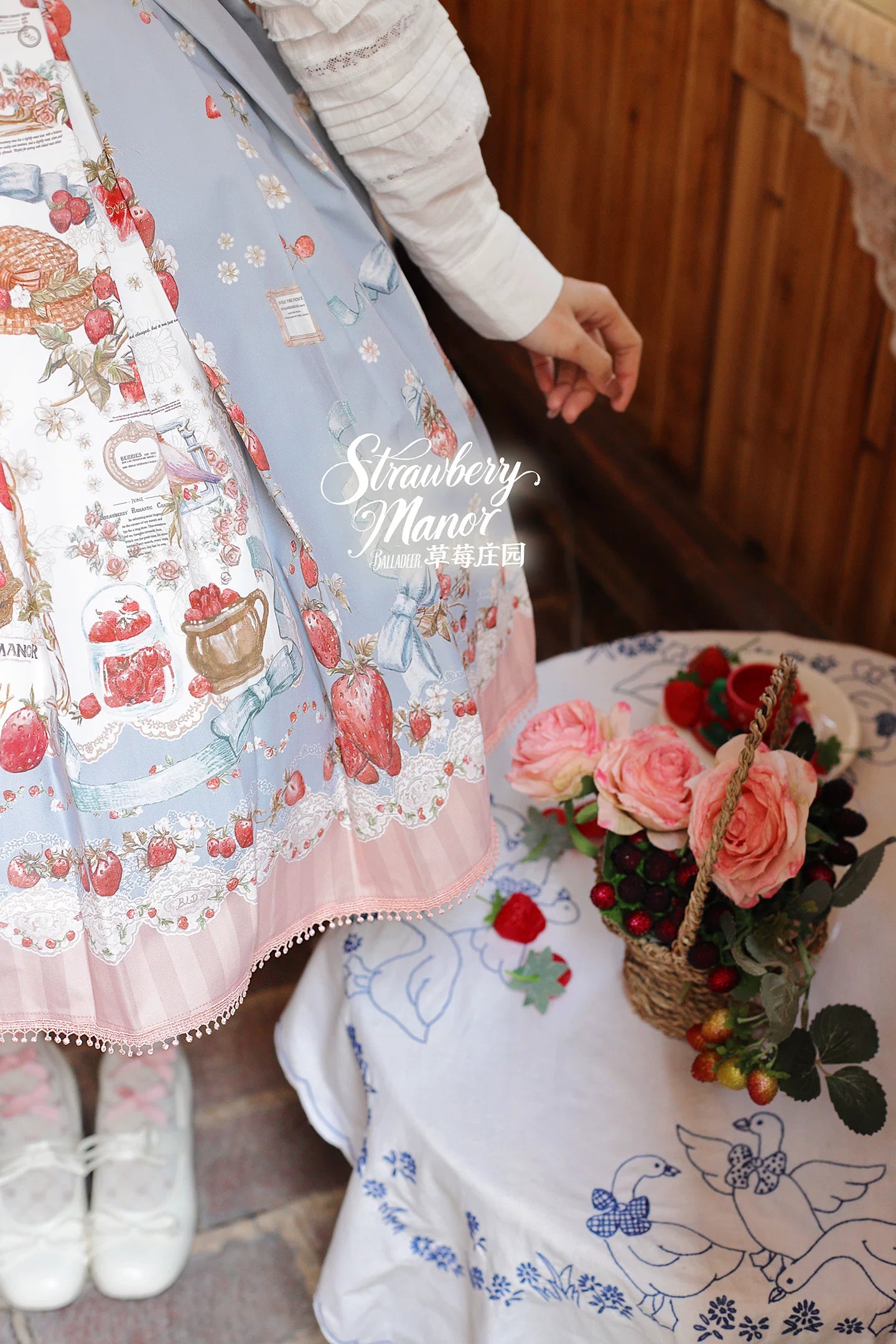 Strawberry Manor - Printed Sweet Lolita JSK Dress, Box Pleats 45025:832887
