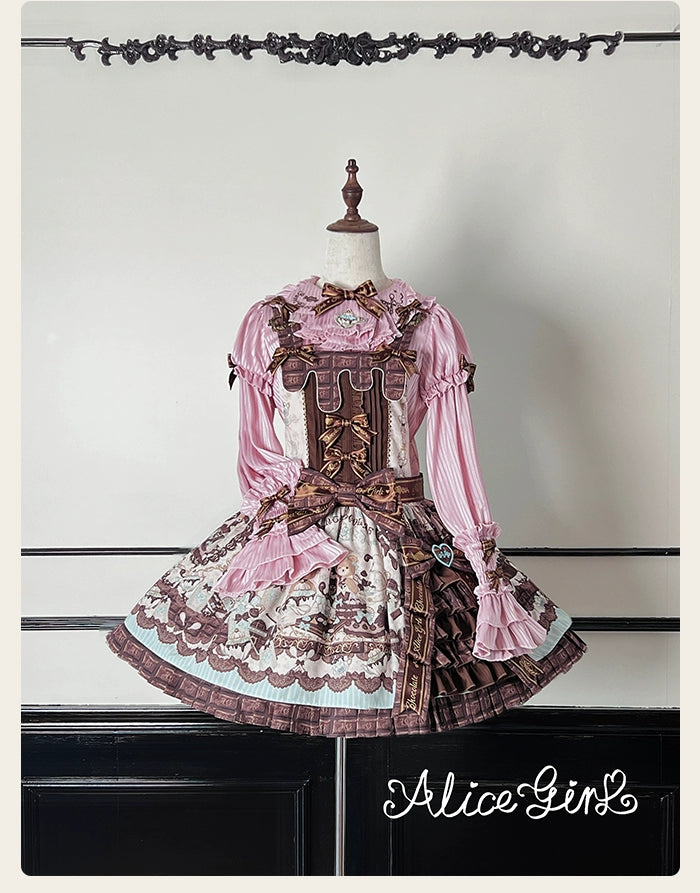Alice Girl - Bear Chocolate Bar - Kawaii Lolita Blouse, Long Sleeve