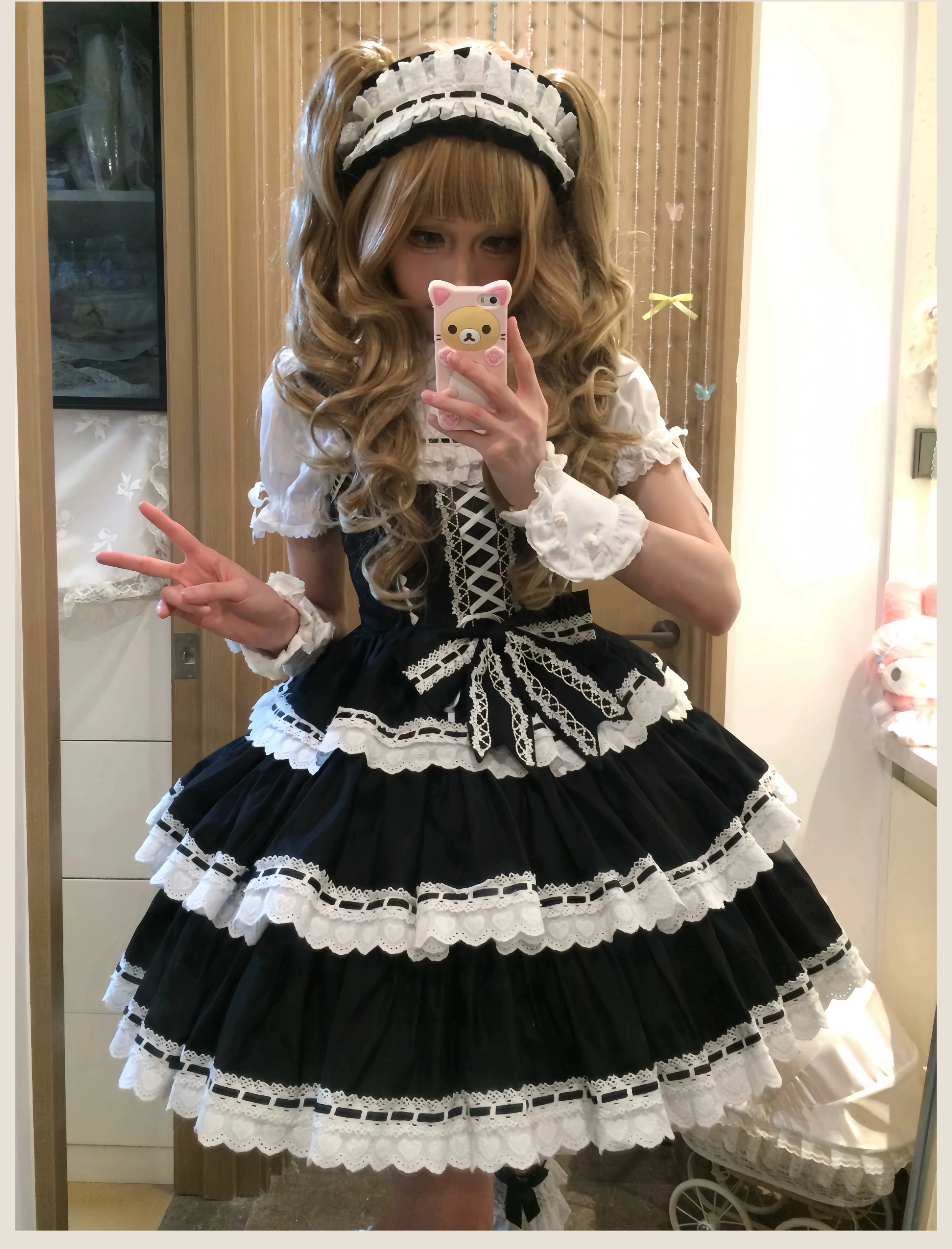 Otome Heart - Cotton Old School Lolita JSK Dress Suit, Heart-Shaped Lace Trim 43381:774540