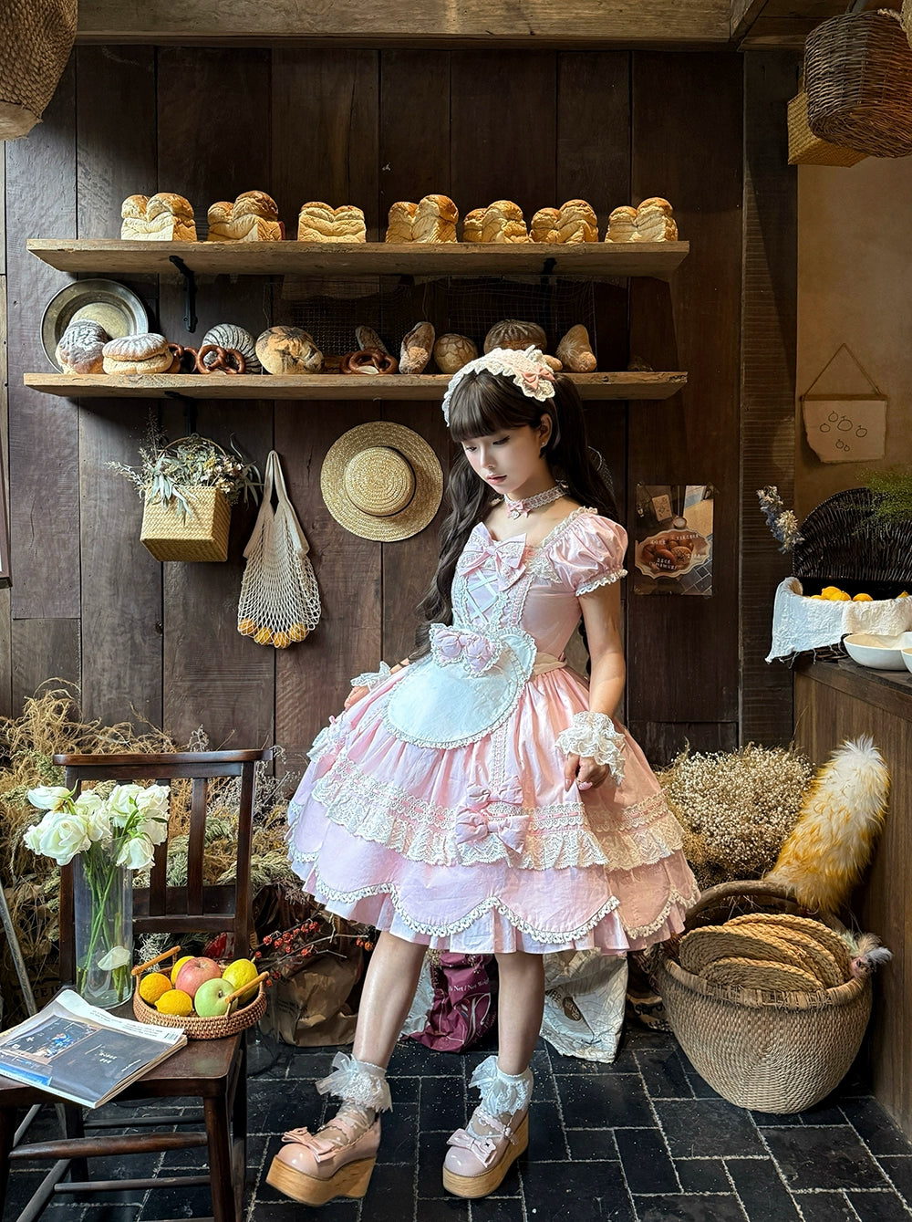 Miss Point - Vintage Petal Rabbit - Old School Lolita OP Cotton Dress With Petal-Shaped Hem 43135:768515