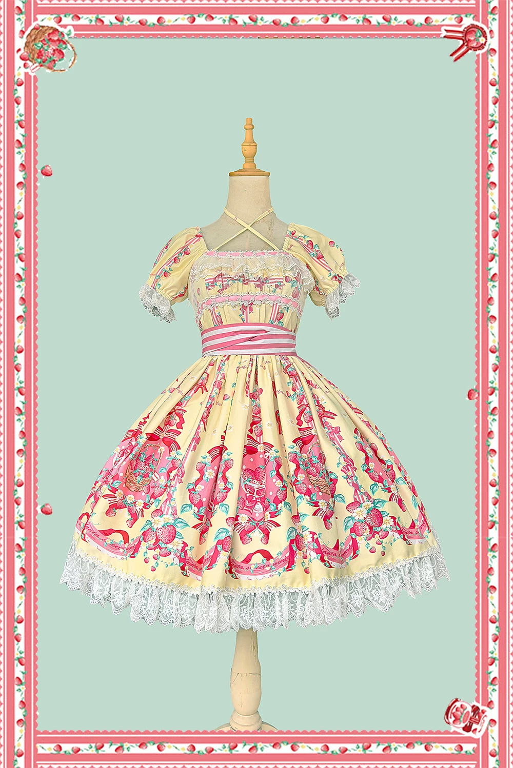 Strawberry Chef - Printed Old School Lolita Dress, Detachable Bows 44505:810362