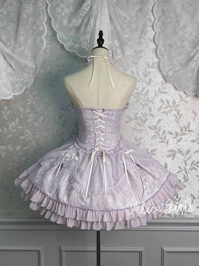 Alice Girl - Cross Maiden - Gothic Lolita Purple JSK Dress With Cross Halterneck & Voile Overlay