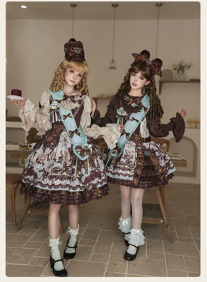 Alice Girl - Bear Chocolate Bar - Kawaii Lolita Blouse, Long Sleeve