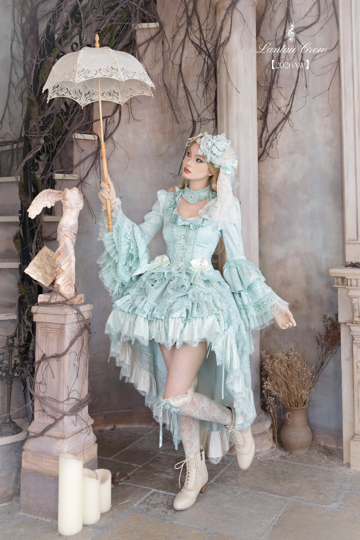 Requiem - Gothic Lolita Blouse & Skirt Set, Jacquard with Satin Lace 45969:869852