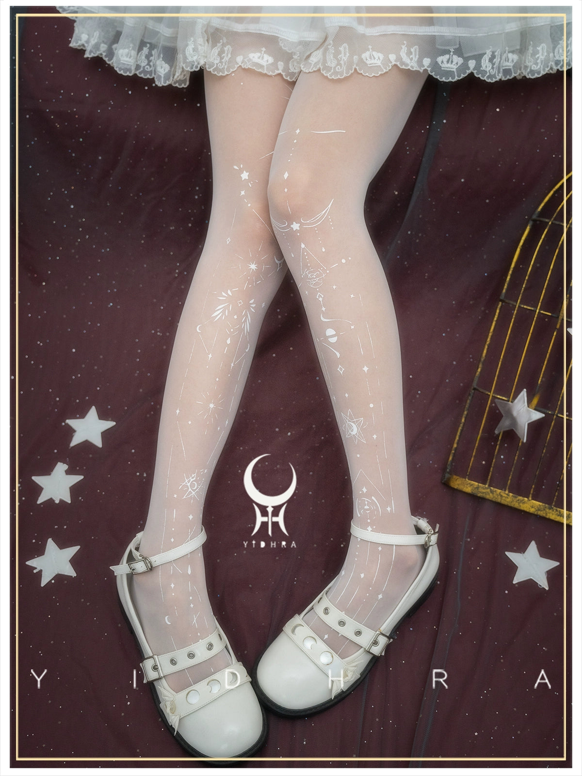 Yidhra - Starry - Constellation Printed Lolita Pantyhose 20D Tights White One Size