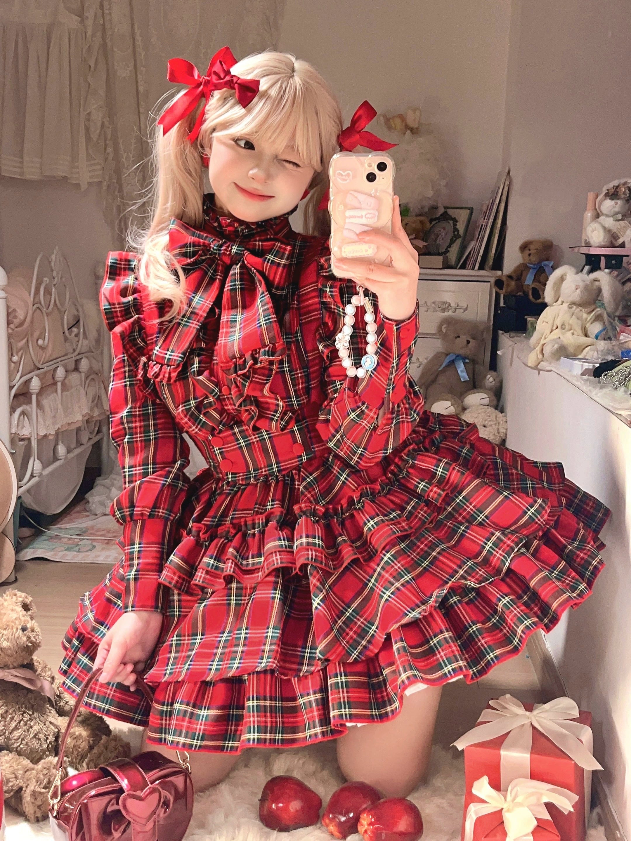 CATCOCOON - Humanoid Gift Box - Christmas Plaid Lolita Blouse & SK 44028:792606