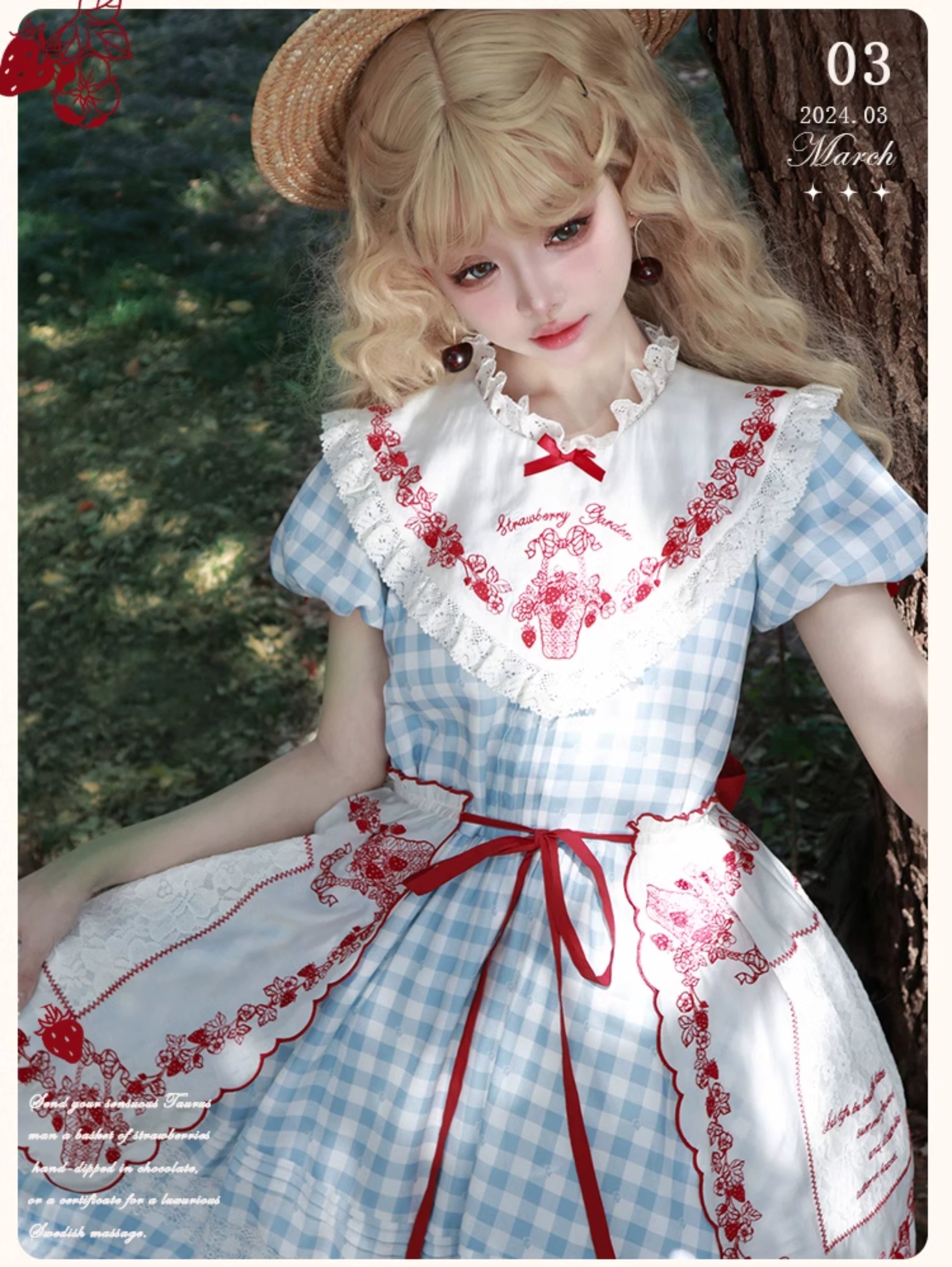 Flower and Pearl Box - Strawberry Basket - Country Lolita Dress Plaid Summer Spring Dress