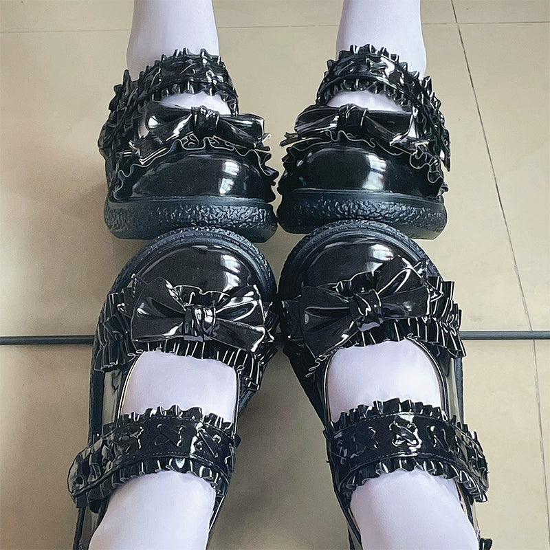 Fairy Godmother - Cute Lolita Shoes Bow Candy-Colored Lolita Flat Shoes 34 Paint black