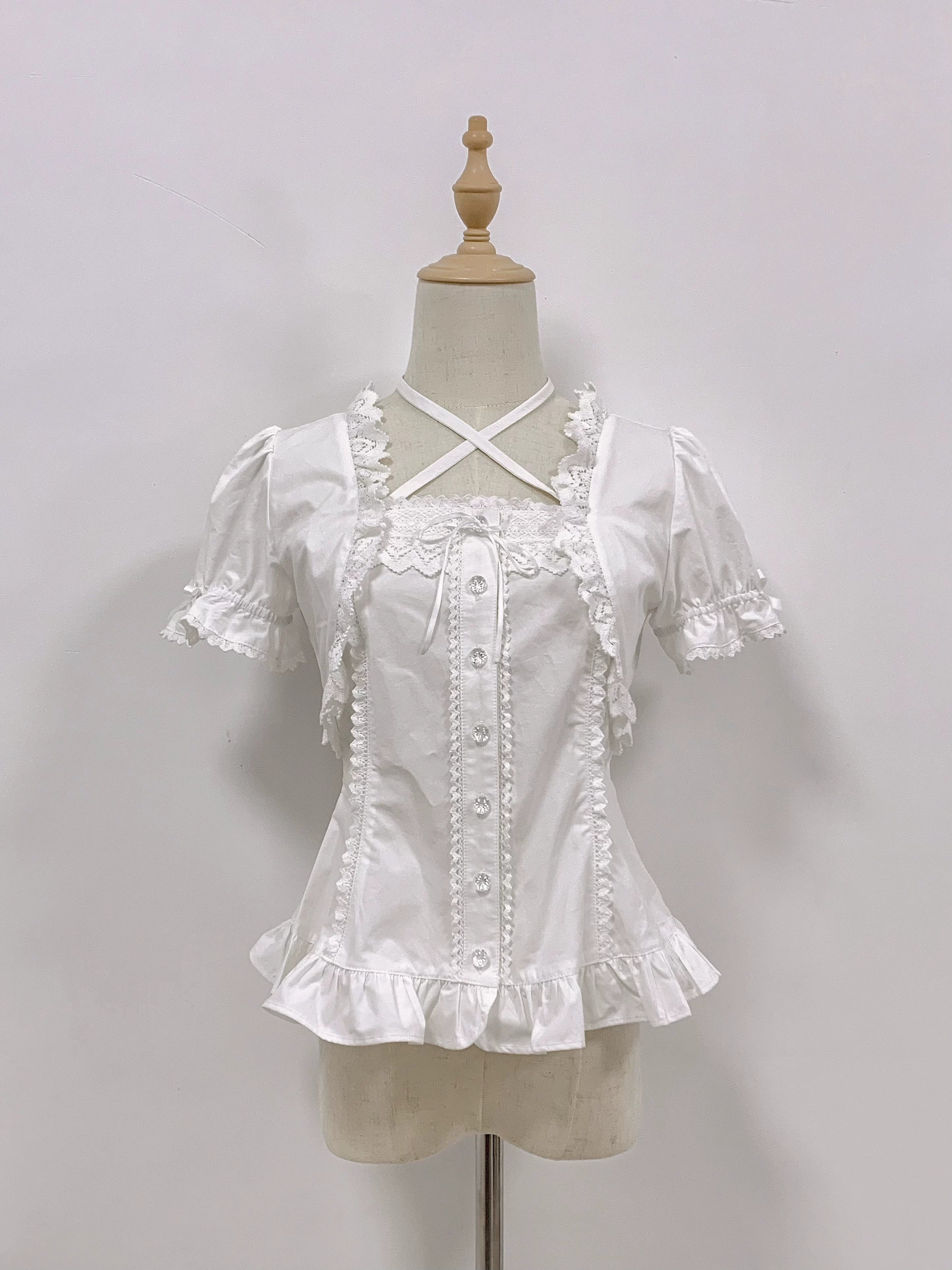 Haruhime Momoko - Cotton Old School Lolita Blouse, Cross Halter Neck