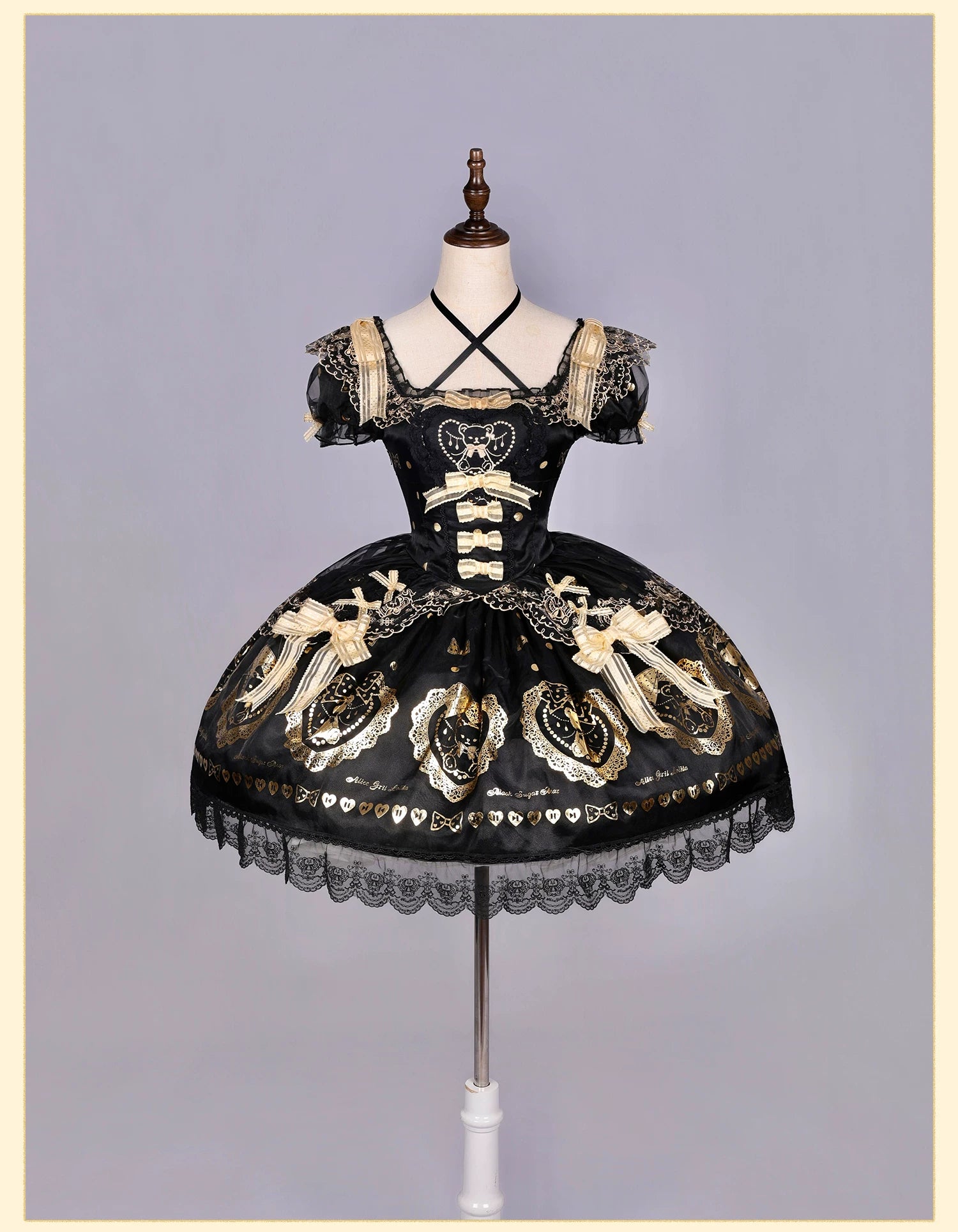 Brown Sugar Bear - Old School Lolita OP & Halter Dress, Bear Print 45249:842145