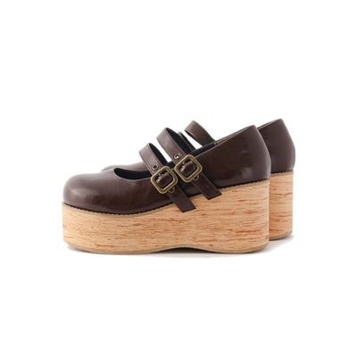 (Buy for me) MODO~Retro Lolita Round Toe Wood Bottom Shoes 34 brown (high heel) 