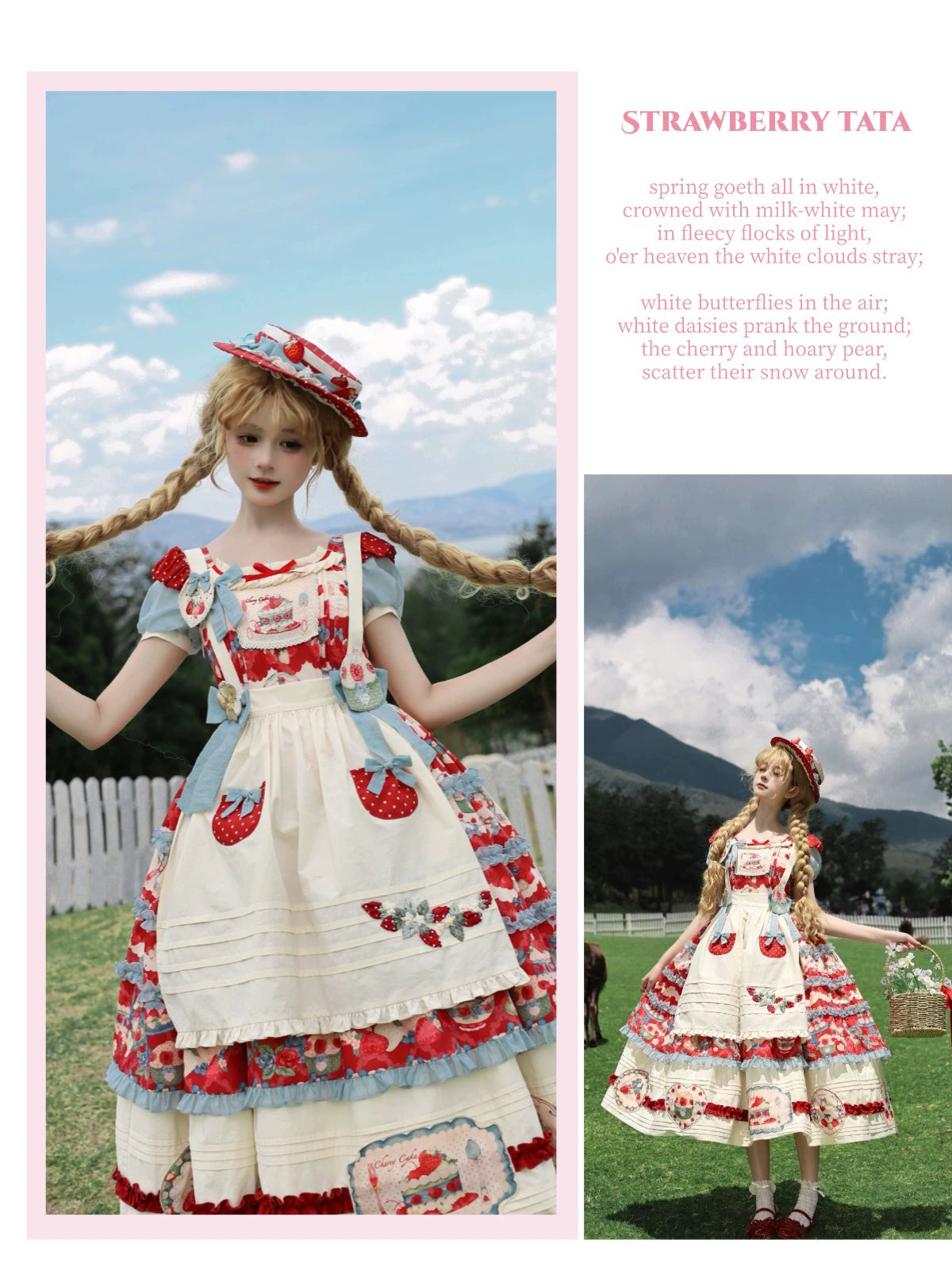 Rose Whispers - Strawberry Tata - Sweet Lolita Dress Suit With Strawberry Cake Print 43173:769199