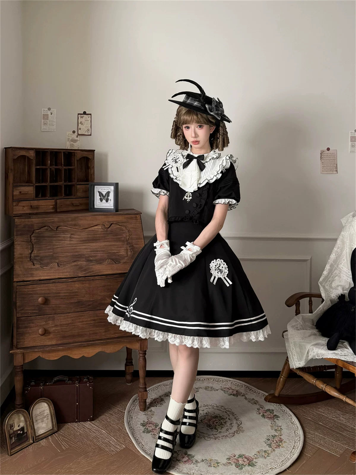 Silent Melody - Ouji Lolita Chiffon Blouse or Musical Note Embroidered Skirt 45484:853505