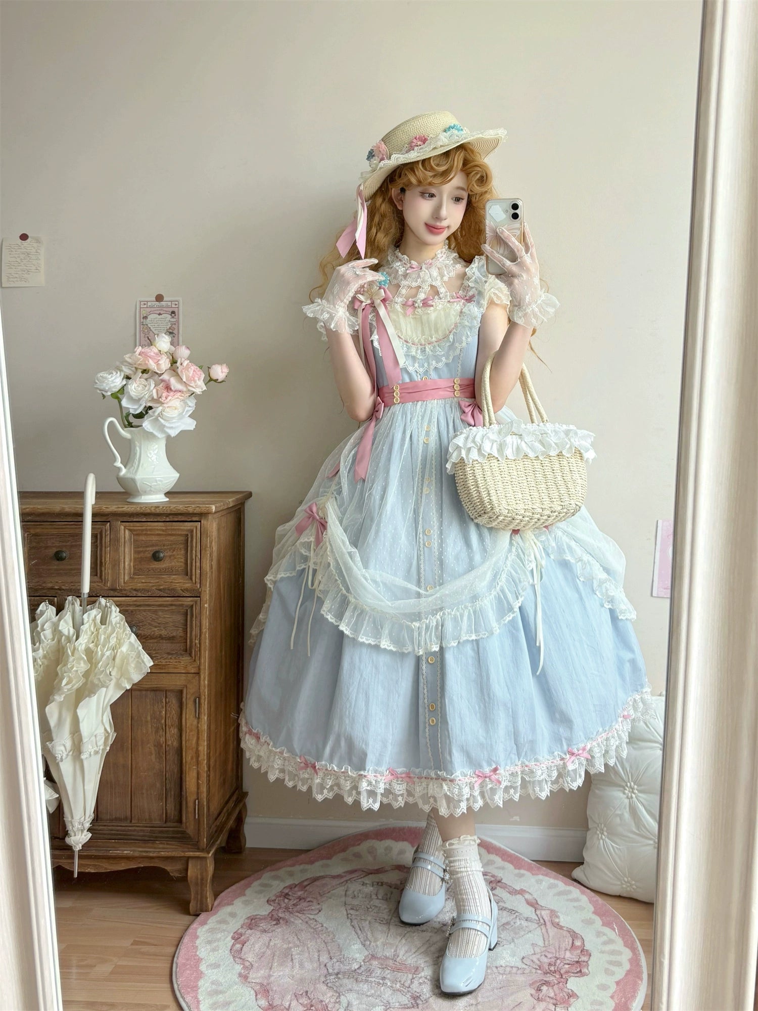 Uncle's Workshop - Fluttering Cherry Spring Strings - Cotton Sweet Lolita JSK Dress 42196:776703