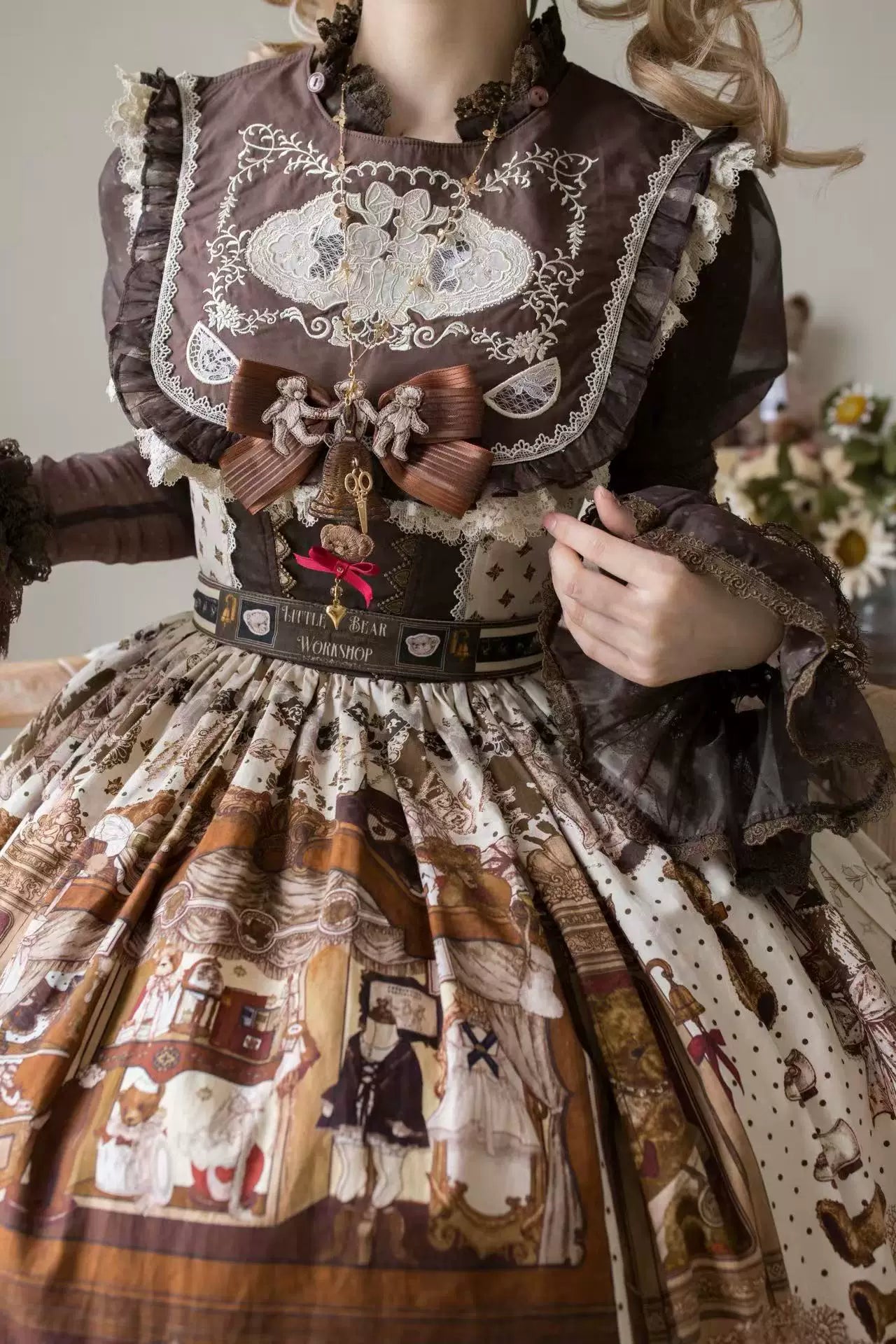 Little Bear Workshop - Cotton Sweet Lolita JSK & OP Dress, Printed Bodice