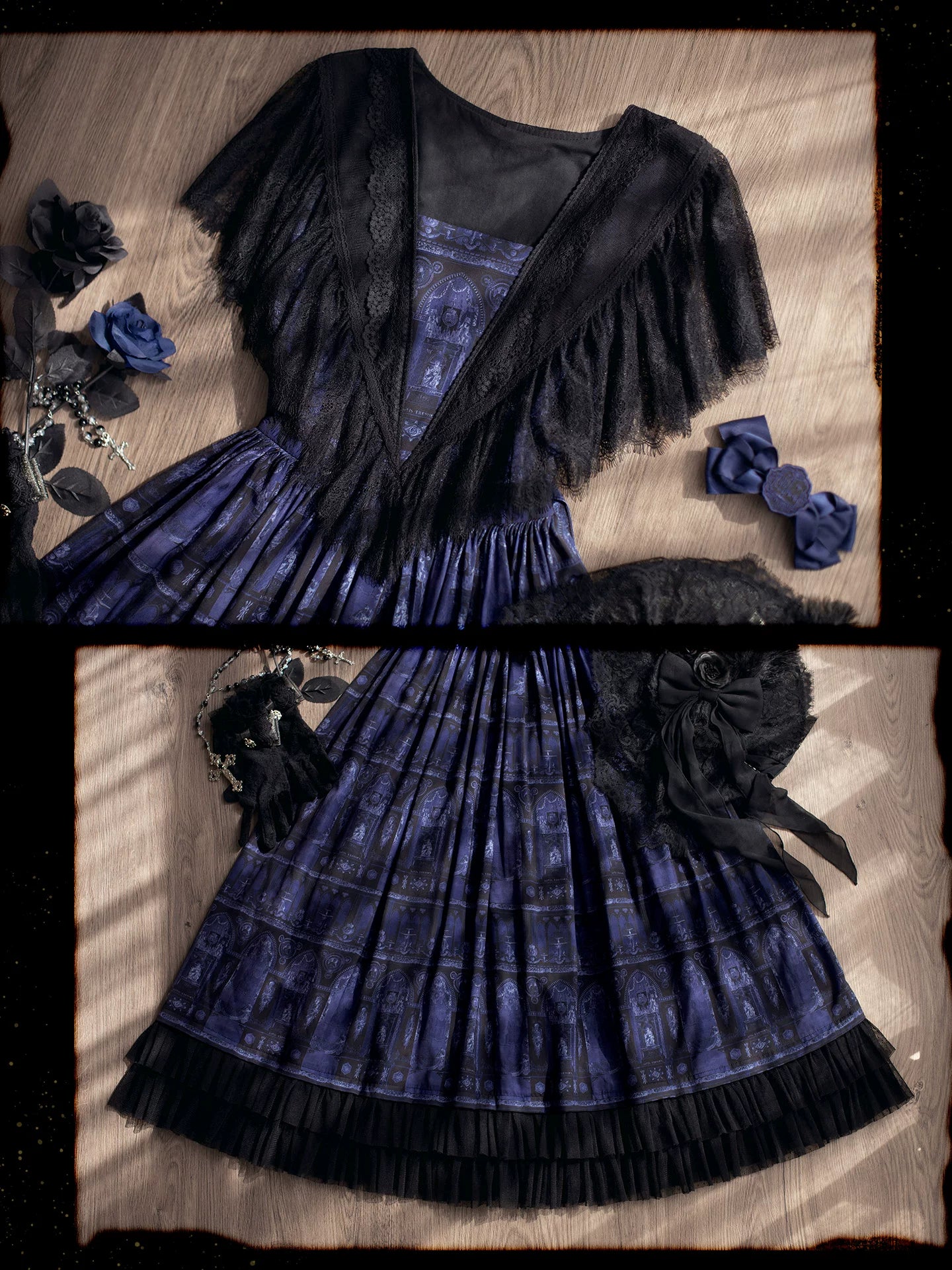 Reims Cathedral - Printed Classic Lolita Dress, Detachable Gauze Outlayer 44701:819138