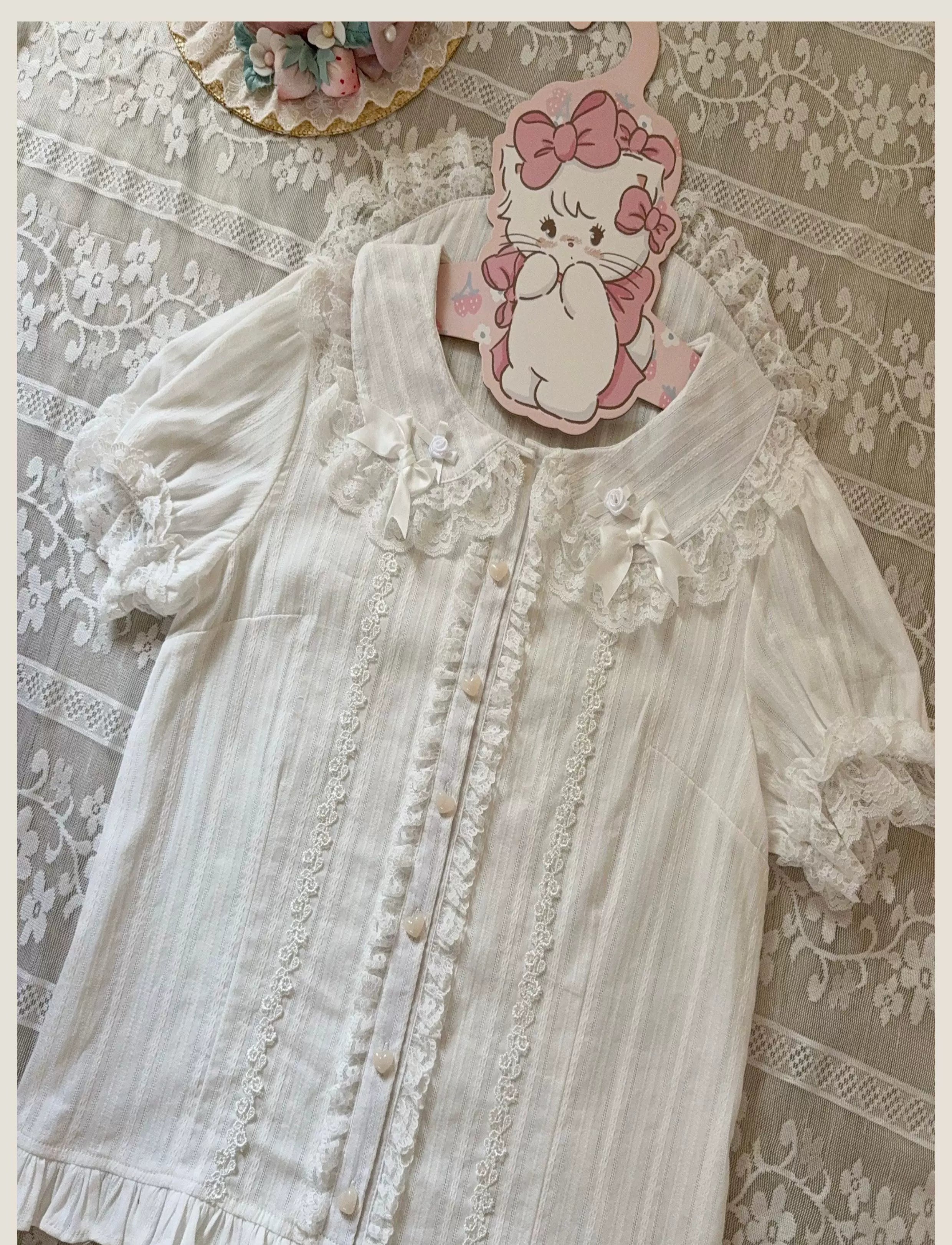 Old School Lolita Peter Pan Collar Blouse with Lace 45504:851259