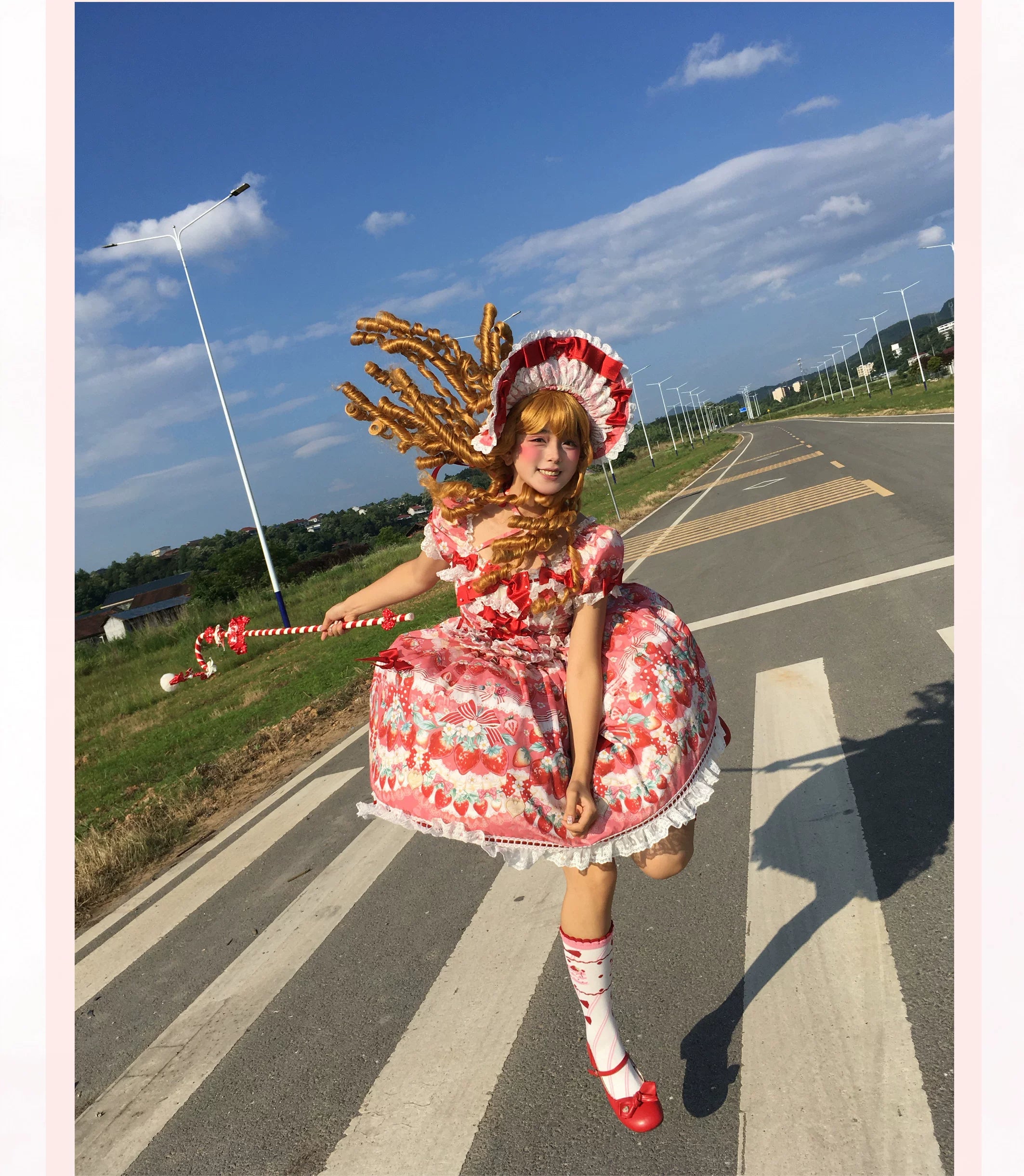 Strawberry Cream Bouquet - Printed Sweet Lolita OP Dress, Halter Neckline