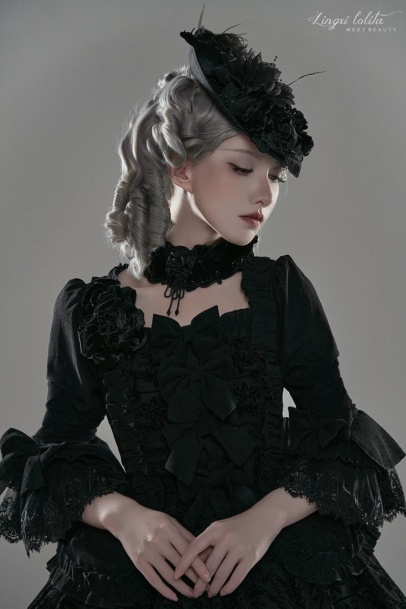 Midnight in Versailles - Gothic Lolita Hime Sleeve Blouse & Floral Skirt 44495:810491