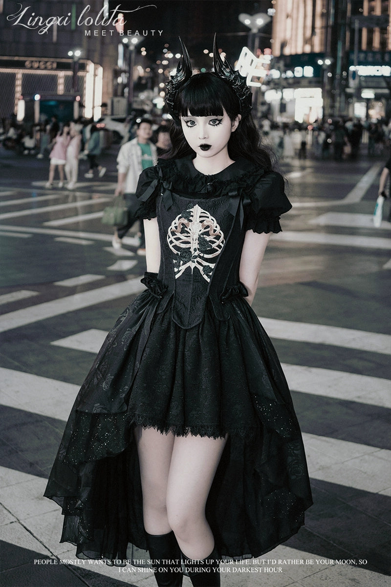 Lingxi Lolita - Bone island Gothic Lolita Corset Goth Blouse Skirt Set