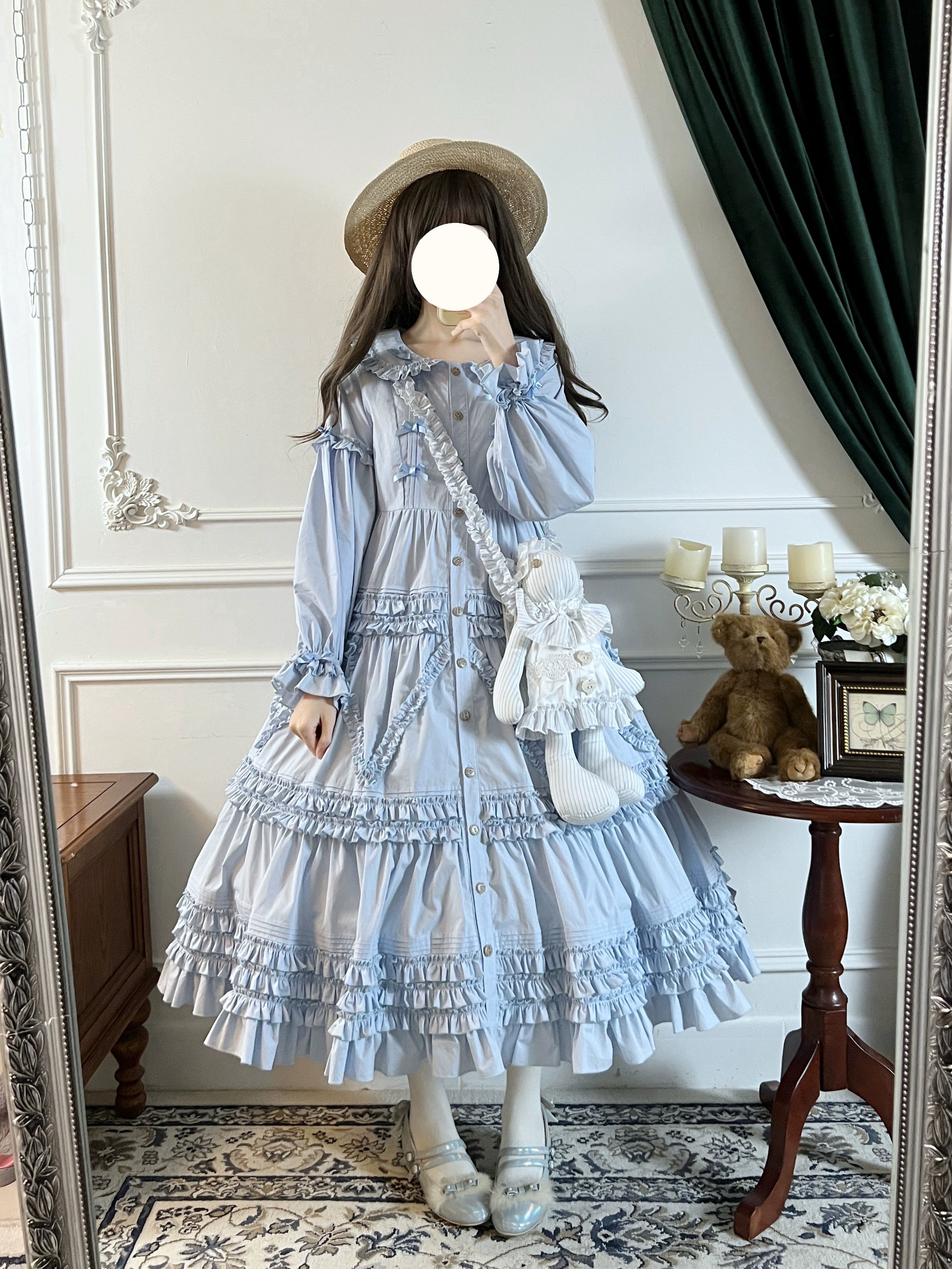 Bunny Magic Forest - Loving Bunny - Elegant Lolita Long Sleeve Trapeze OP, Tiered Skirt 44362:806270