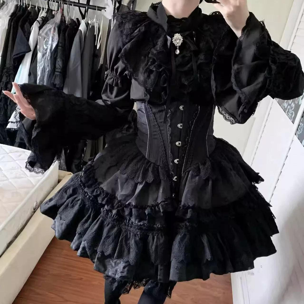 Eclipse Night - Gothic Lolita Shirt Set, Boning Corset Skirt (L M S) 44391:807285