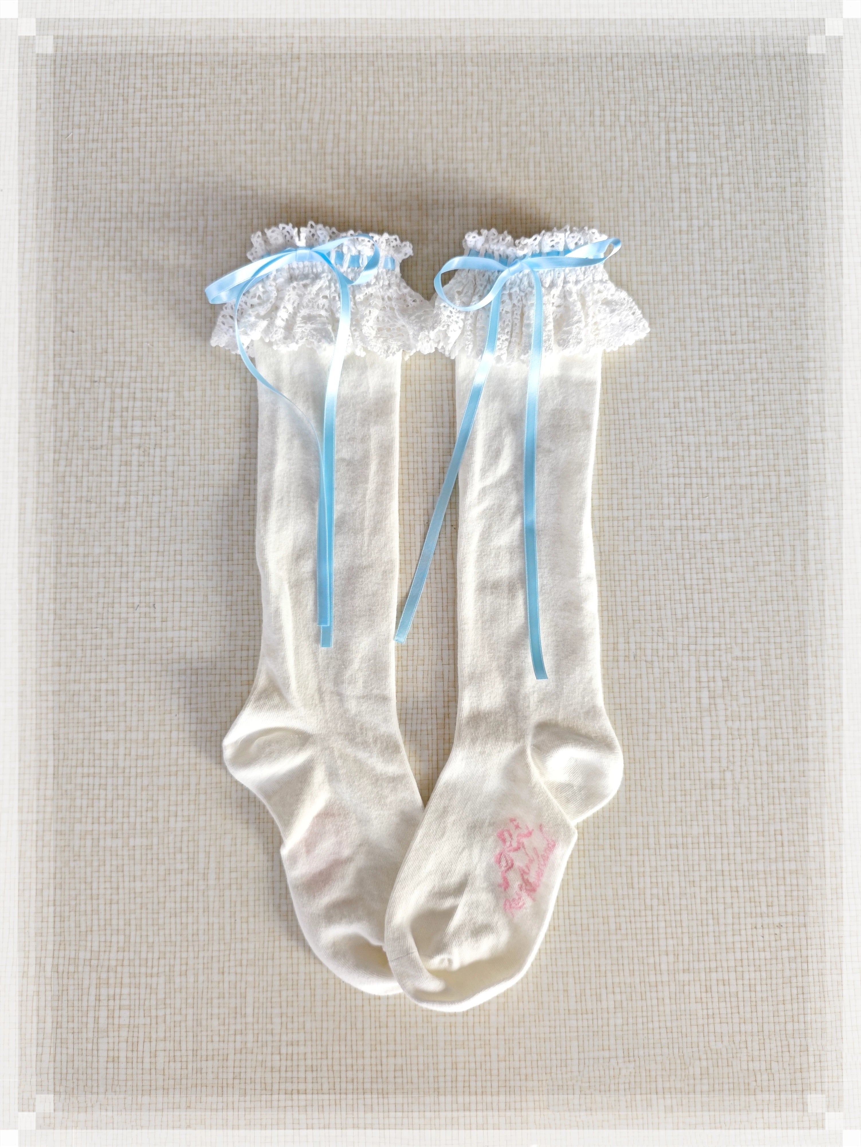 Cotton Old School Lolita White Socks with Colorful Ribbon Bows 45537:853891