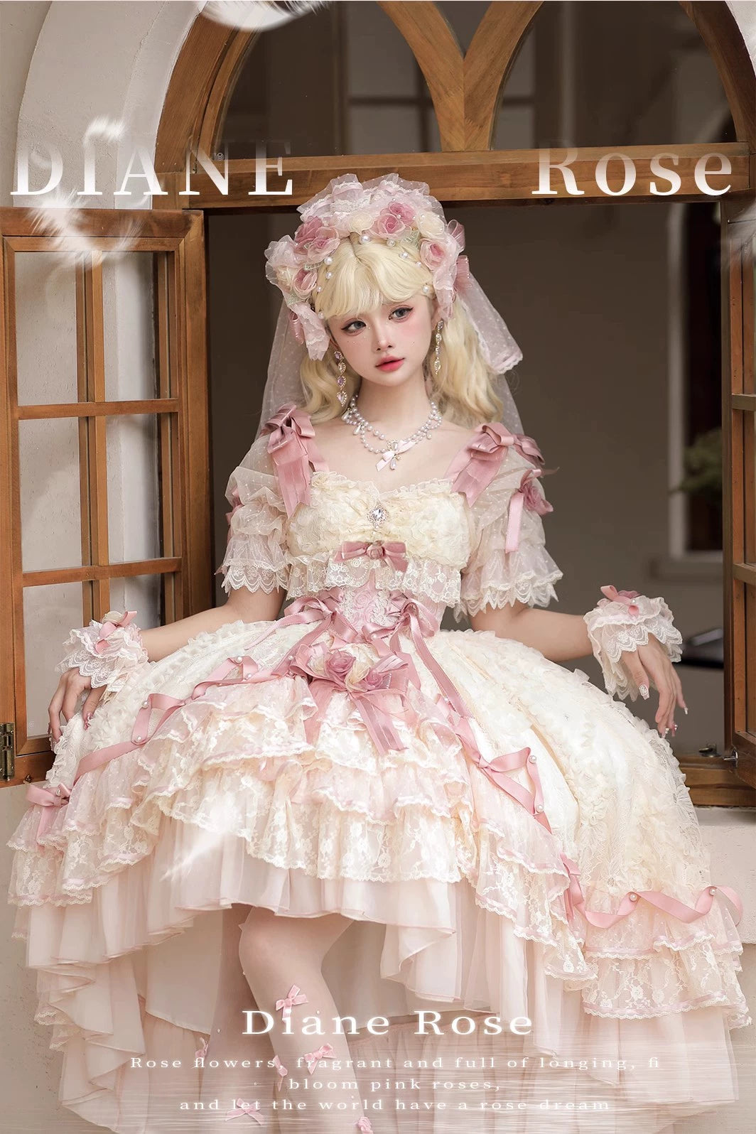 MieYe - Diana Rose - Bridal Lolita Dress Short Wedding OP with Accessories 41638:708738