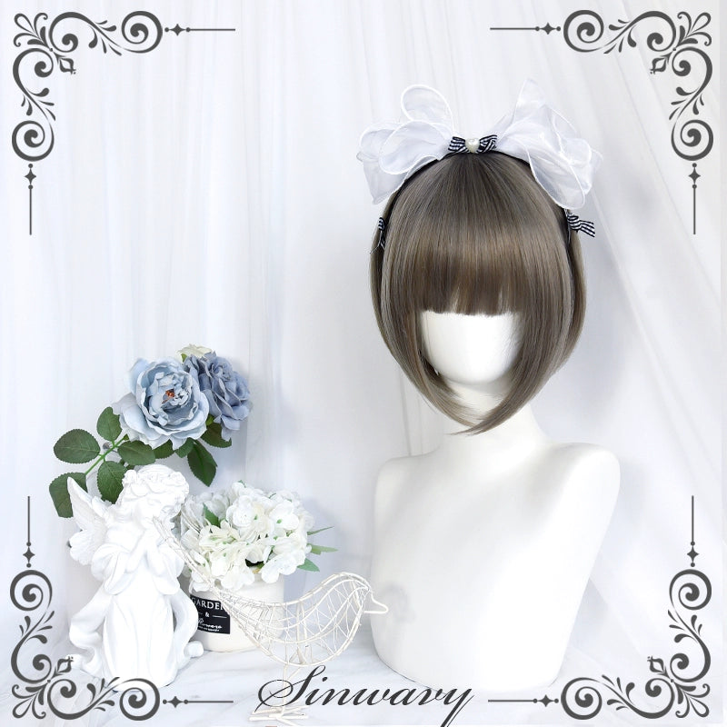Sinwavy - Light Gothic Lolita Wig, Green-Toned Ash Grey A Short Hair Only