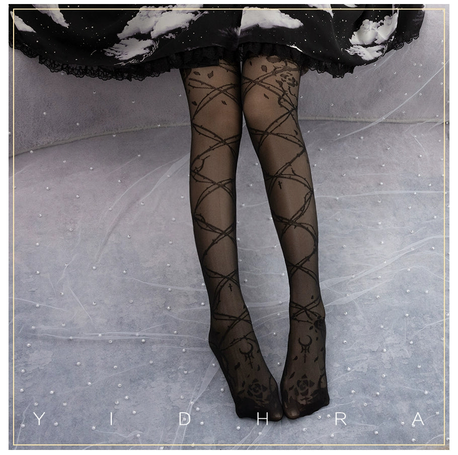 Glass Yarn Gothic Lolita Tights for Tropical Elegance One Size black