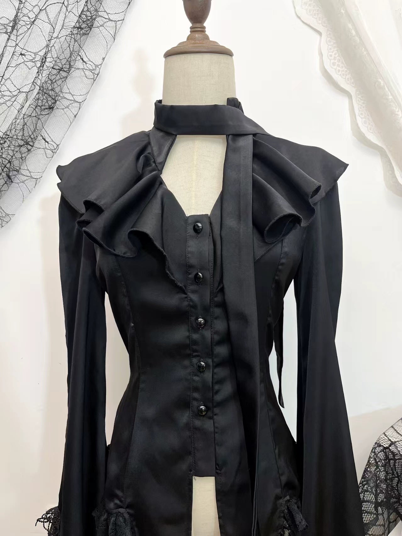 Acorn Lolita - Butterfly Shadow - Gothic Lolita Ruffled Shirt, Tailcoat Style