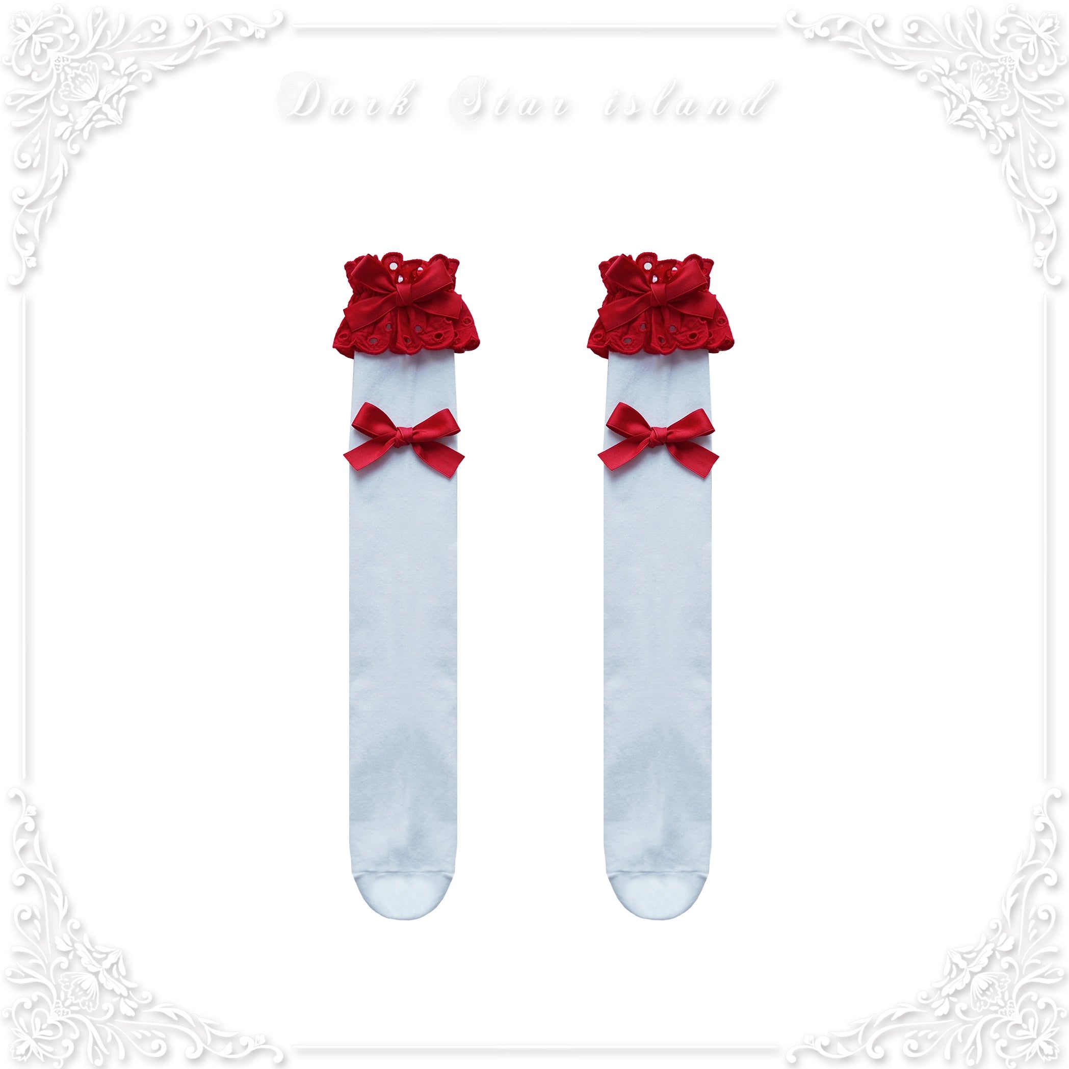 Dark Star Island - Cute Lolita Multi-Color Bow Cotton Socks maple red