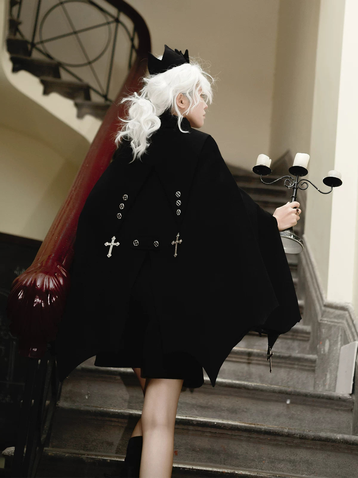 Nightfall - Ouji Lolita Outfit, Bat Wing Shaped Cape 44548:812684