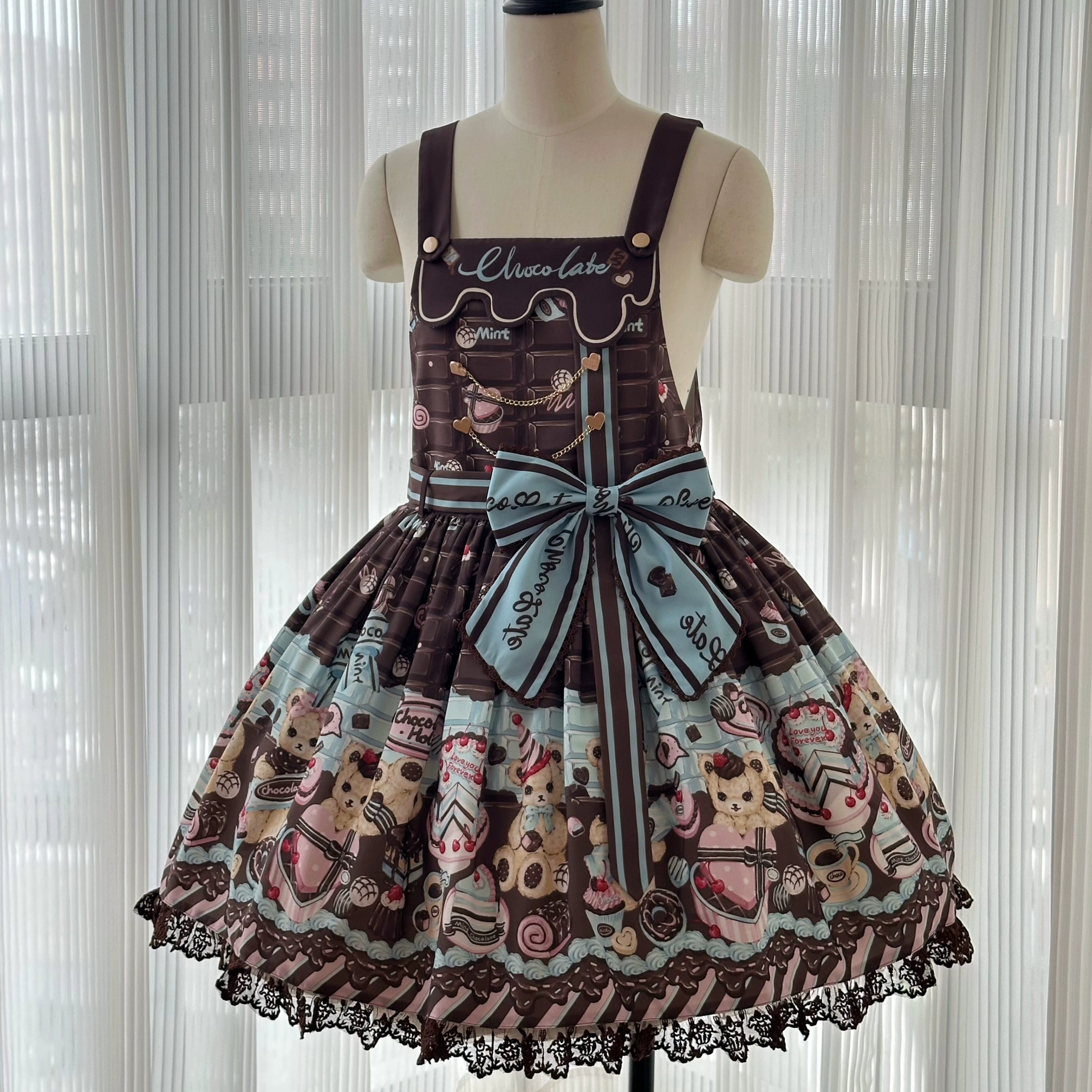 Sweet Dream Sheep - Chocolate Bear - Sweet Lolita Salopette High Waist Dress S Chocolate brown salopette (dress + waist tie)