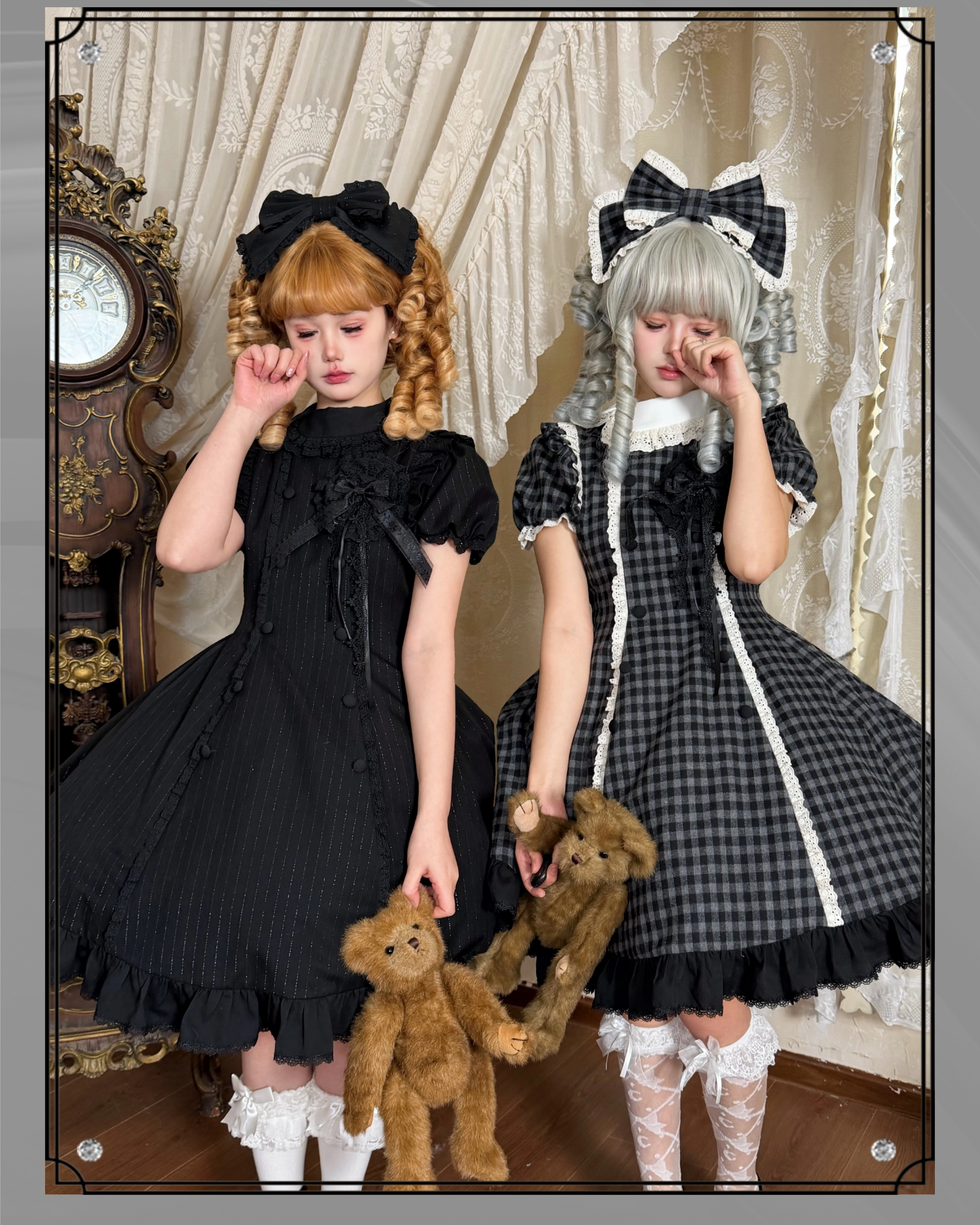 Overseas Letter - Cotton Old School Lolita OP Dress, Gingham & Stripe Patterns 45918:868151