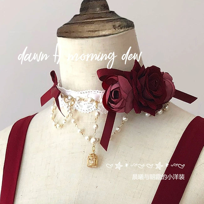 Dawn And Morning - Rozen Maiden Accessories Lolita BNT Choker Cuffs choker rose red