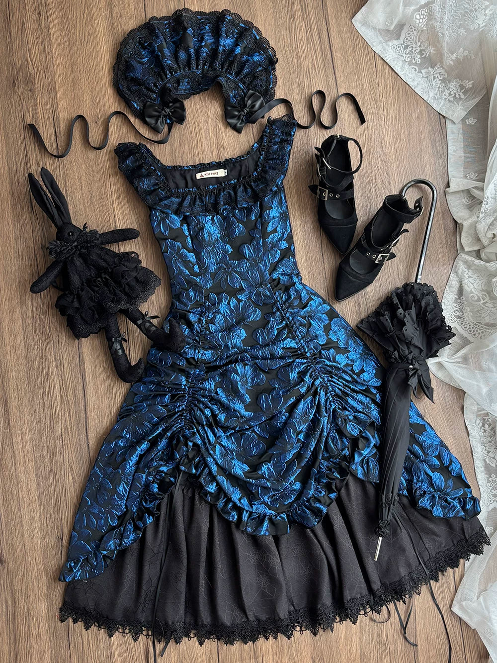 Midnight Lily - Gothic Lolita Lily Jacquard JSK Dress, Drawstring Lift-up Hem (2XL L M S XL XS) 45765:861800