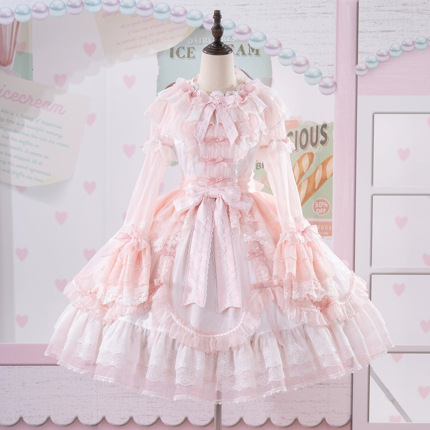 Mewroco - Candy Flavor - Gorgeous Sweet Lolita Dress, Lace & Petal Hem 43711:783687