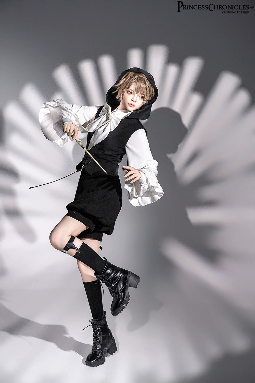 Princess Chronicles - Rabbit Feather - Black Ouji Lolita Vest Shorts Suit Prince Cloak Set