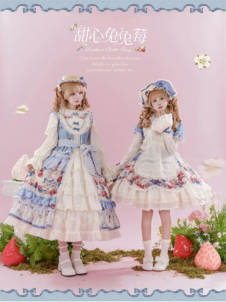 Honey Machine - Sweetheart Rabbit Berry - Country Lolita Ivory Blouse, Underskirt & Apron 44138:796236