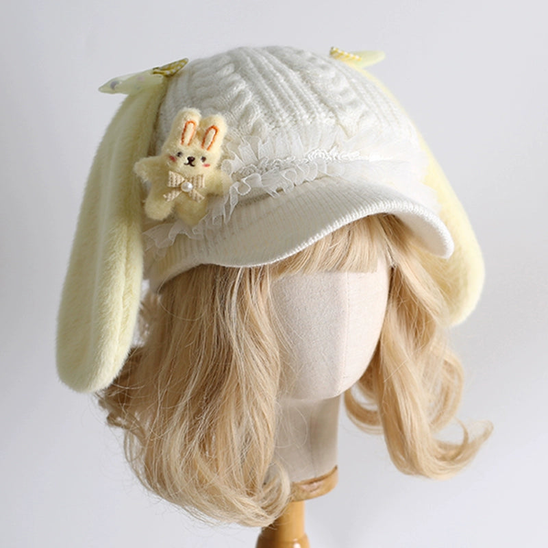 Xiaogui - Kawaii Lolita Baseball Cap Winter Plush Hat with Bunny Ears
