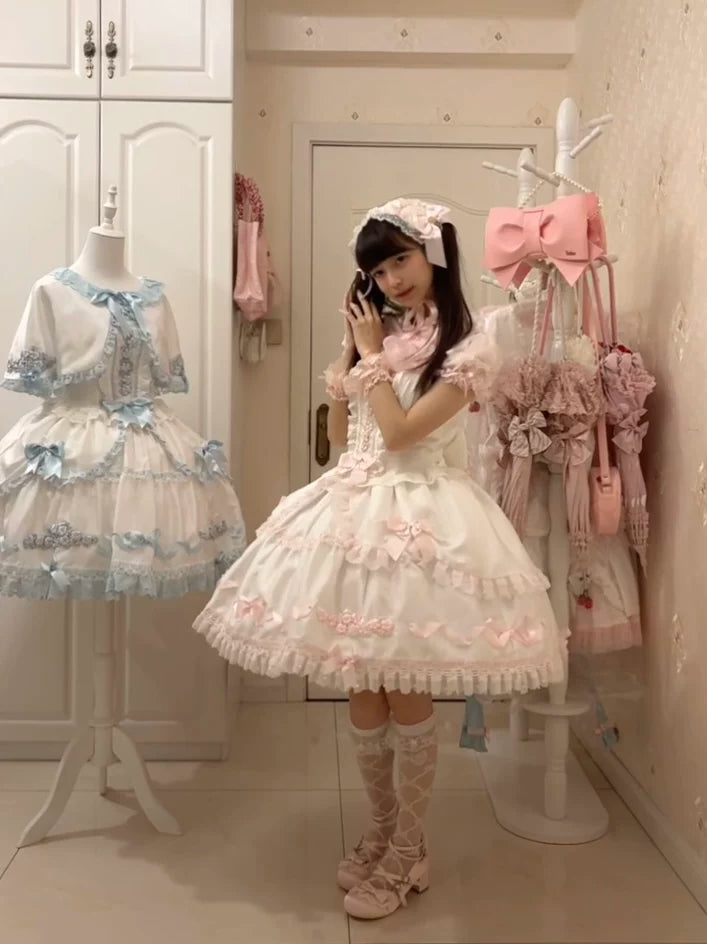 Charlotte Bouquet - Old School Lolita JSK Set, Embroidery & Bows 45093:835339