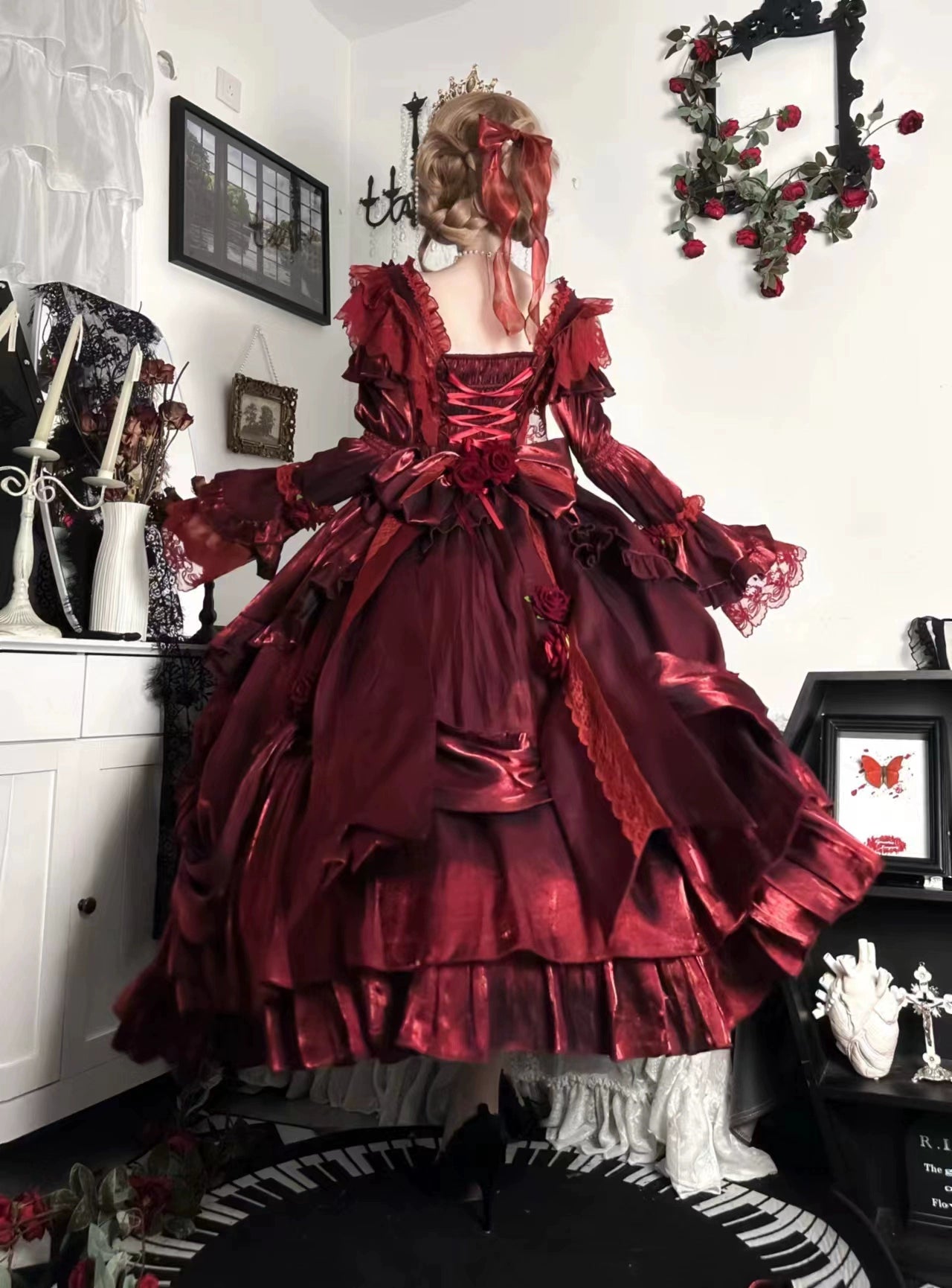 Meowing and fruity - Tana Manor - Classic Lolita Accessories Sleeves Trailing Shawls Pigeon blood red trailing One Size