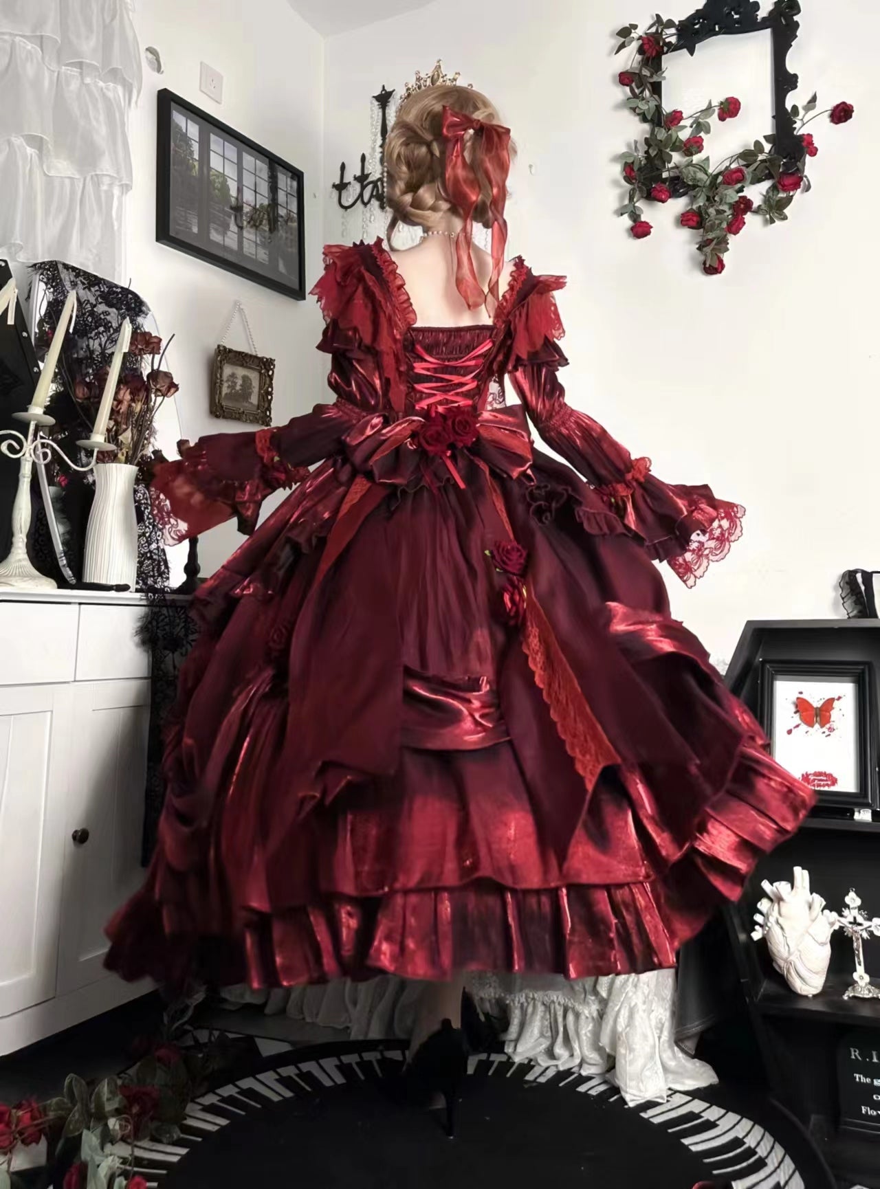 (BFM)Meowguo Sensen~Tana Manor~Elagant Lolita Dress and Accessories Multicolors pure red trailing 