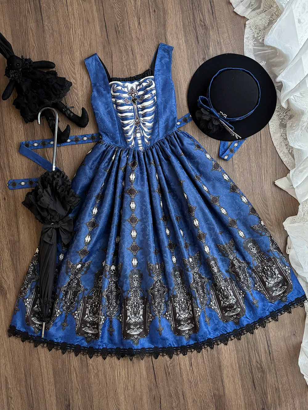 Moonnight Return - Gothic Lolita JSK Dress, Skeleton & Cross Print (2XL L M S XL XS) 44638:816214