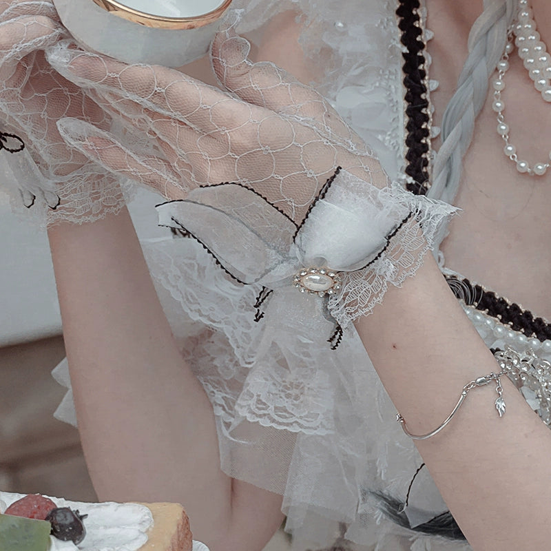 Cat Fairy - Dark Starry Night - Wedding Lolita Bonnet Bridal Mesh Gloves and Necklace