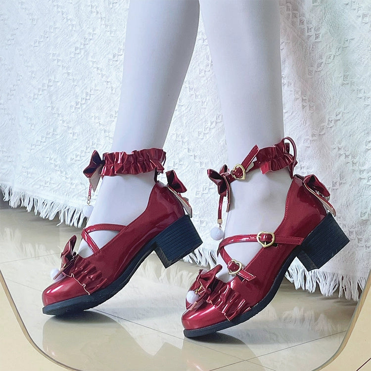 Fairy Godmothe - Preppy Style Flat Shoes Mid Heel Round Toe Lolita Shoes 34 Paint Red-Mid Heel